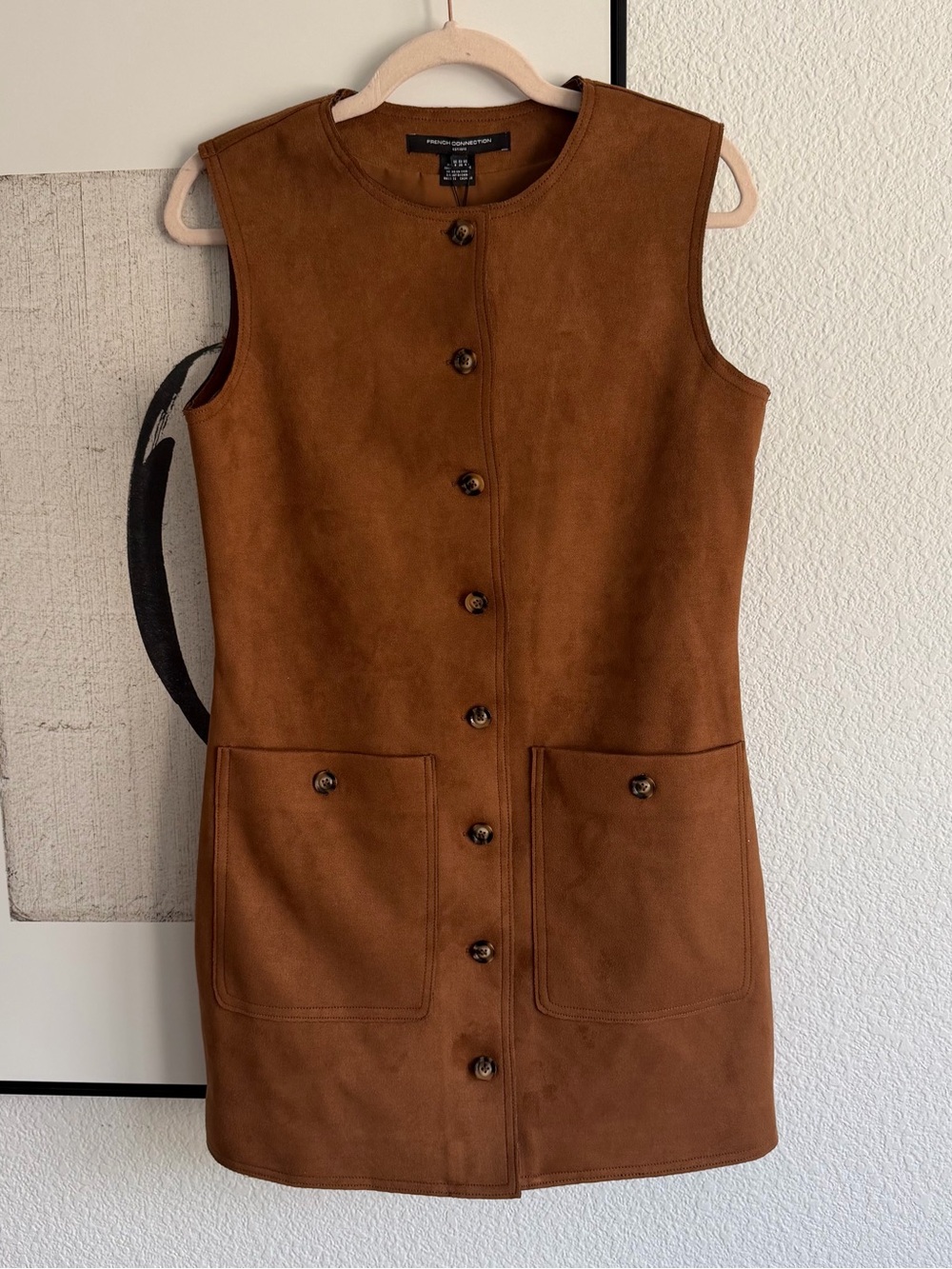 French Connection Brown Sleeveless Button-Front Shift Dress